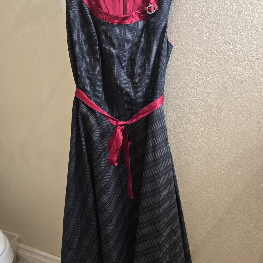 Torrid Grey Plaid Dress with Fuchsia Accents